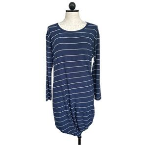 Splendid Asymmetrical Hem Striped  Knit Dress Blue White Size Small